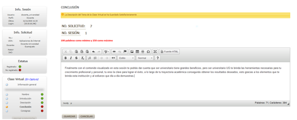 Agregar un breve párrafo de conclusión de la clase virtual