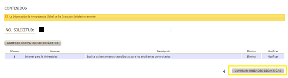 Para salvar la información de la Unidad didáctica debe dar click en guardar unidades